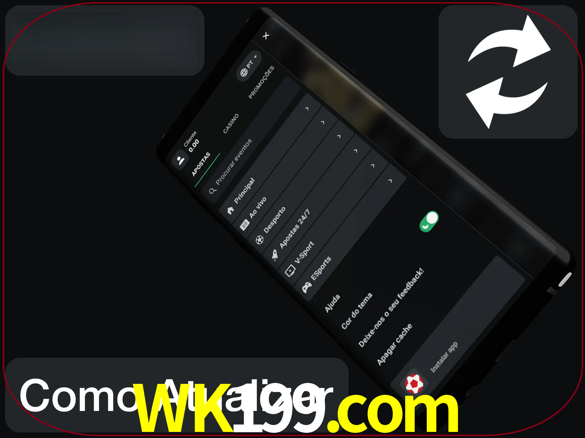 O aplicativo é atualizado automaticamente quando você faz o login.